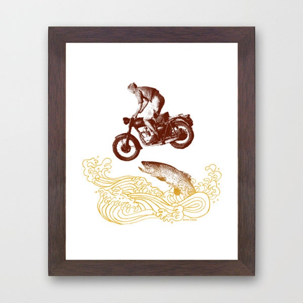 Vintage Motorcycle - River Triumph - Art Print 11x14