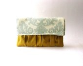 Fold over, handbag, clutch, pouch, purse, foldover, yellow mustard - Delicada Fold Over Clutch in mustard / damask