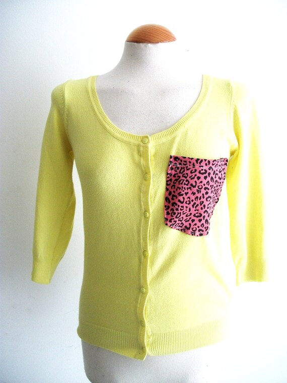 Yellow and Pink Upcycled Cardigan