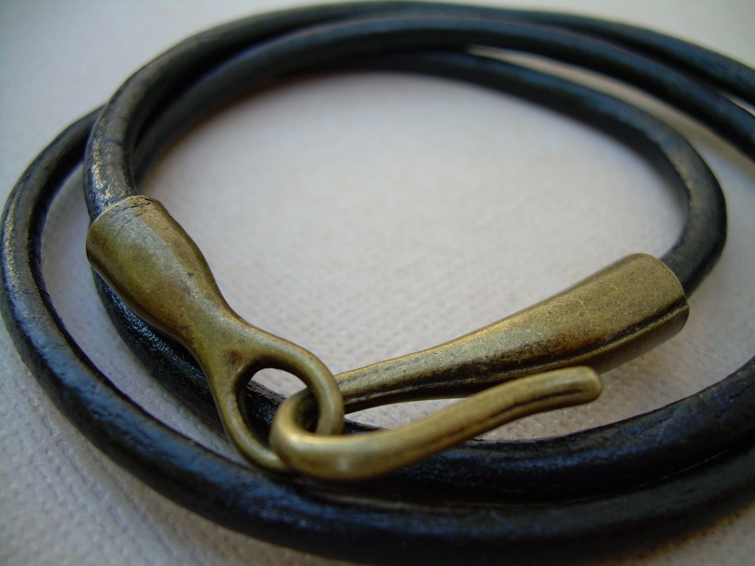 Unisex Mens Womens Leather Bracelet Triple Wrap - Black Antique Bronze Hook Closure Clasp TSB22 Urban Survival Gear USA