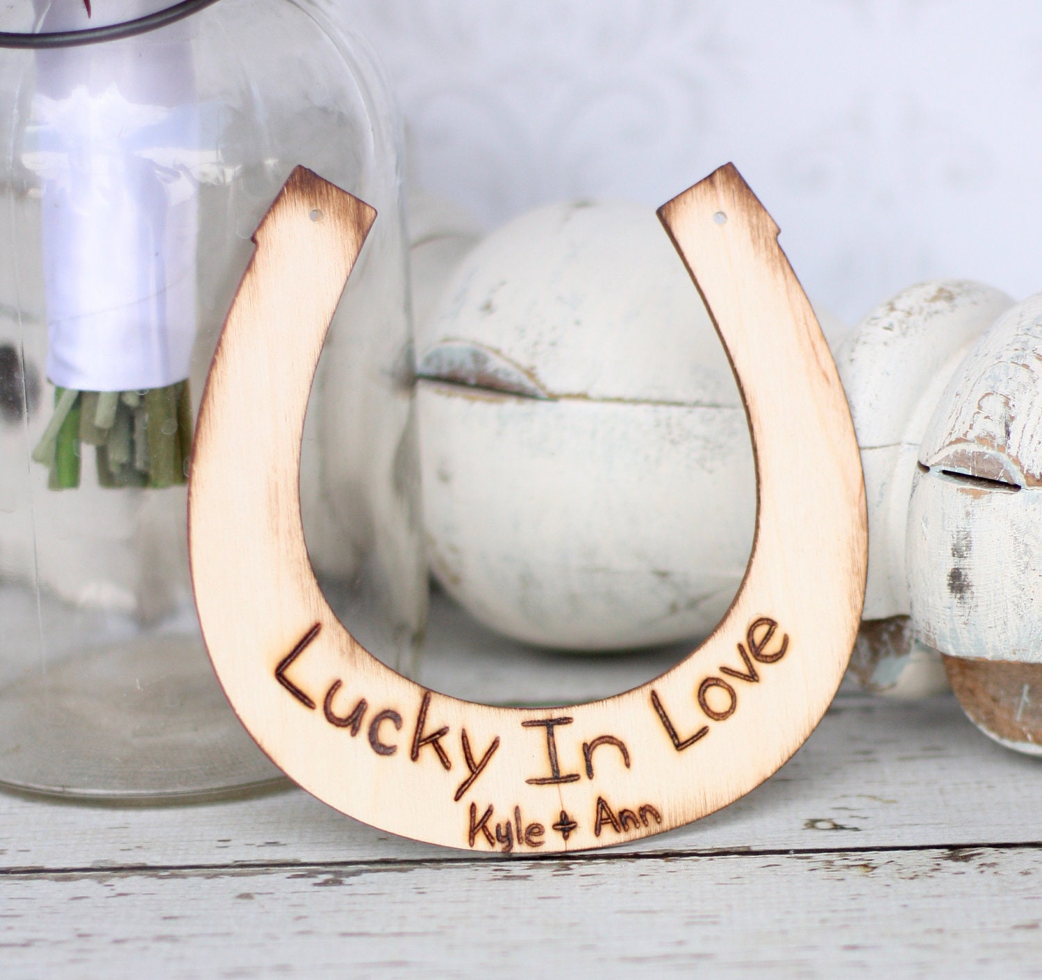 Lucky In Love Rustic Engraved Horseshoe Wedding Decor