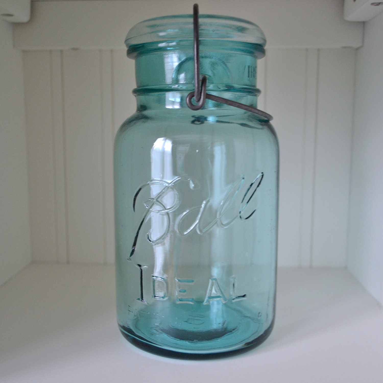 Antique/Vintage Blue Ball Mason Jar with Wire Bail & Lid