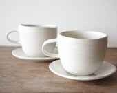 Pair of Espresso Cups and Saucers // Fine Porcelain // Set of 2