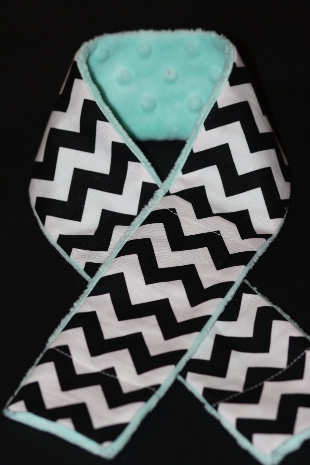 Camera Strap Slipcover Slip Cover Black and White Chevron with Mint Minky  Free Lens Cap Pocket