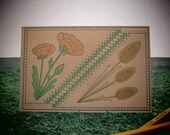 Leather Letterpress Postcard / Poppy and Wheat