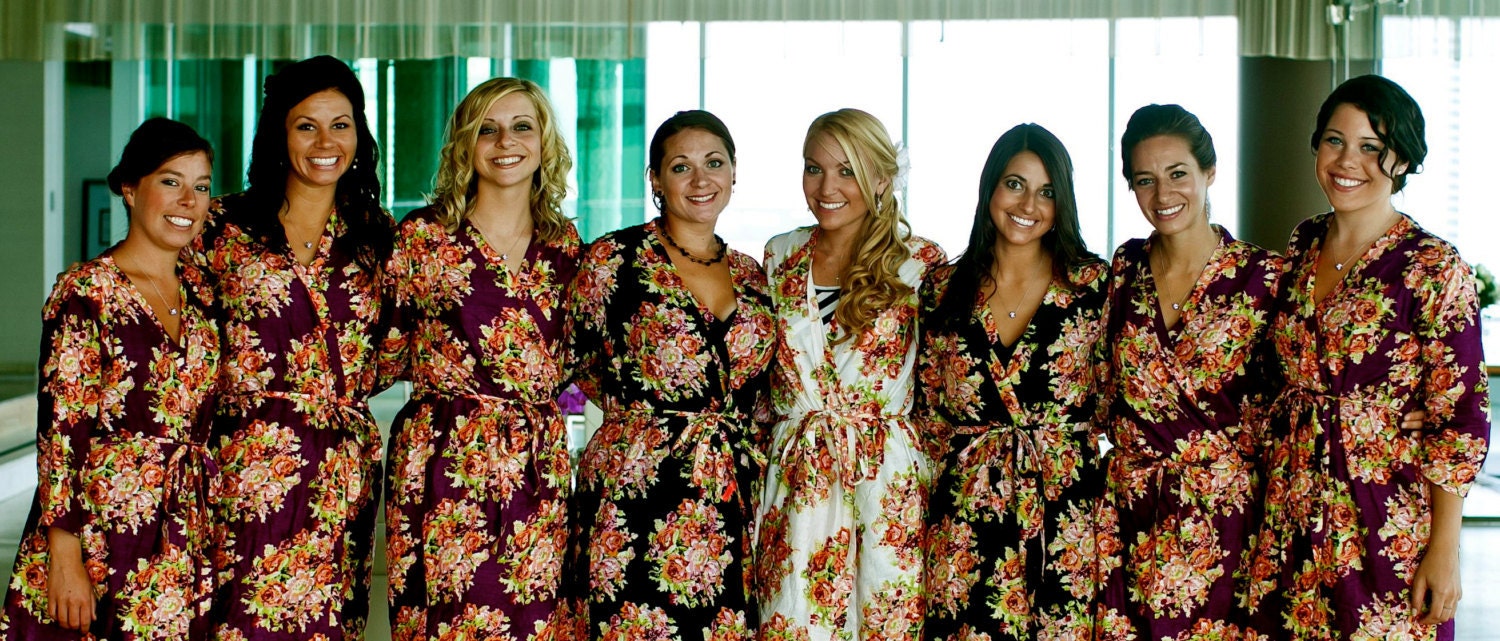 SALE - Set of 8 Kimono Crossover Robe Spa Wrap Perfect bridesmaids gift, getting ready robes, Bridal shower party favors, Wedding photo prop