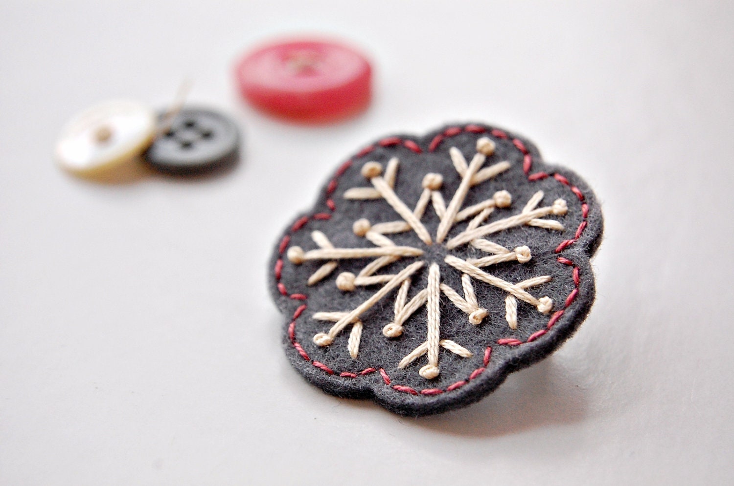 Gray Snowflake Brooch