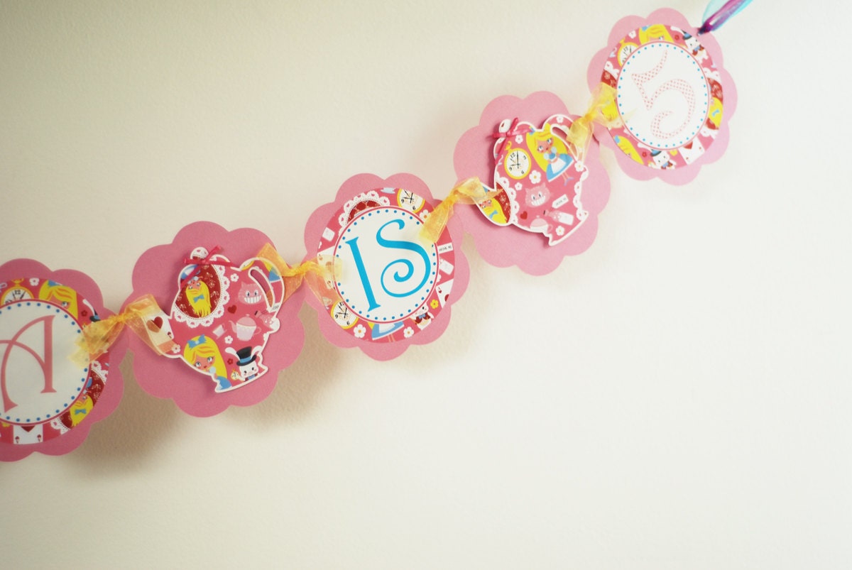 Alice in Wonderland Birthday Banner with Teapots