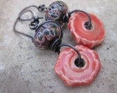 Earrings with Ceramic Discs and Lampwork Glass Beads