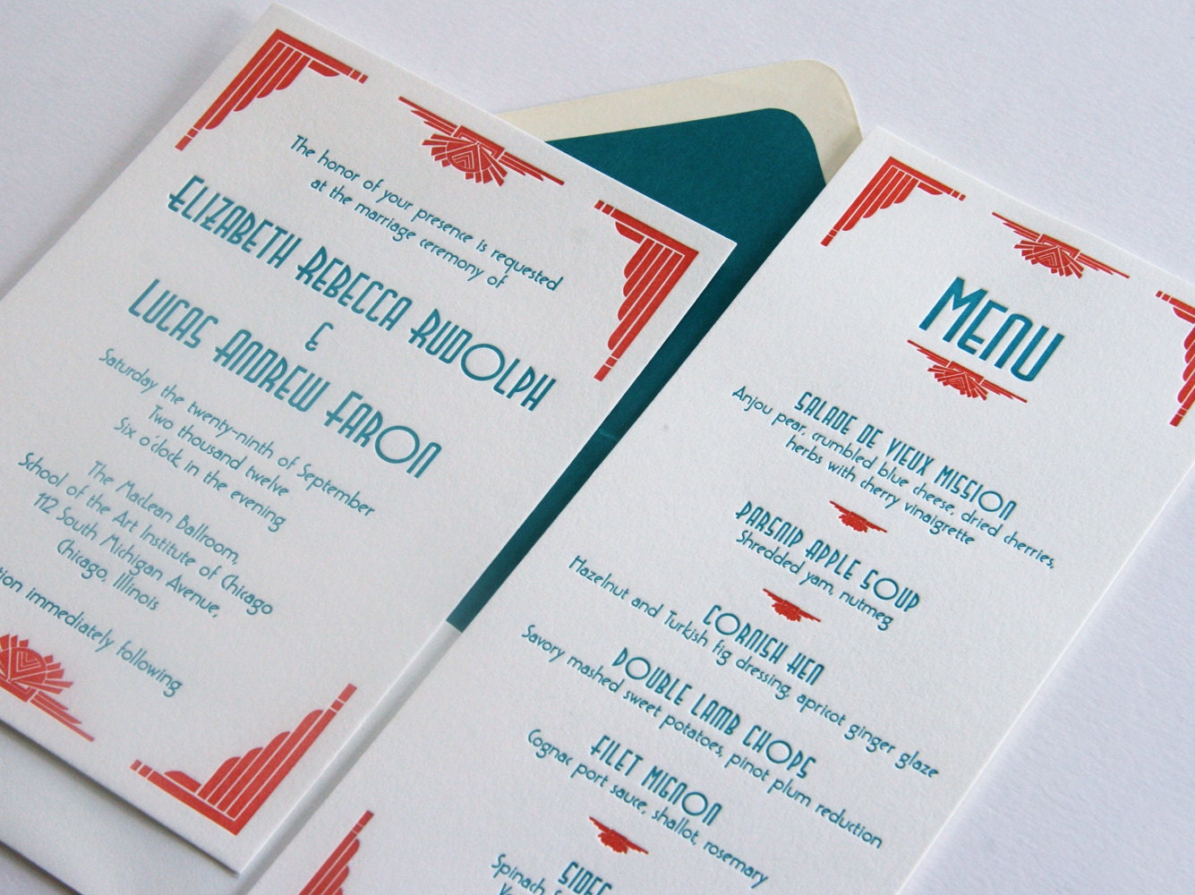 Custom Letterpress Wedding Invitations - Art Deco 1920s