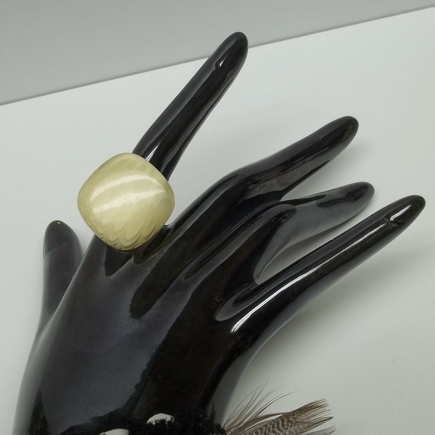 Up cycled OOAK cream resin adjustable button ring eco friendly woman teen bridal wedding costume Halloween