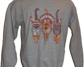 Three Native Kitty Cats Gray Sweatshirt S, M, or L