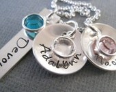Personalized Mommy Necklace - Hand Stamped Sterling Silver Custom Jewelry - Two Discs and Tag