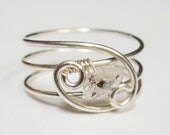 Herkimer Diamond Ring   Herkimer Diamond Tourmalated Quartz Ring   Sterling Silver Wire Wrapped Ring