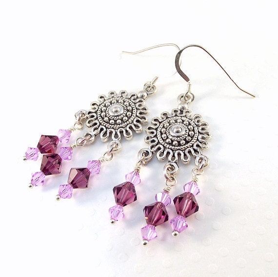 purple swarovski chandelier earrings - dangle earrings - ethnic jewelry