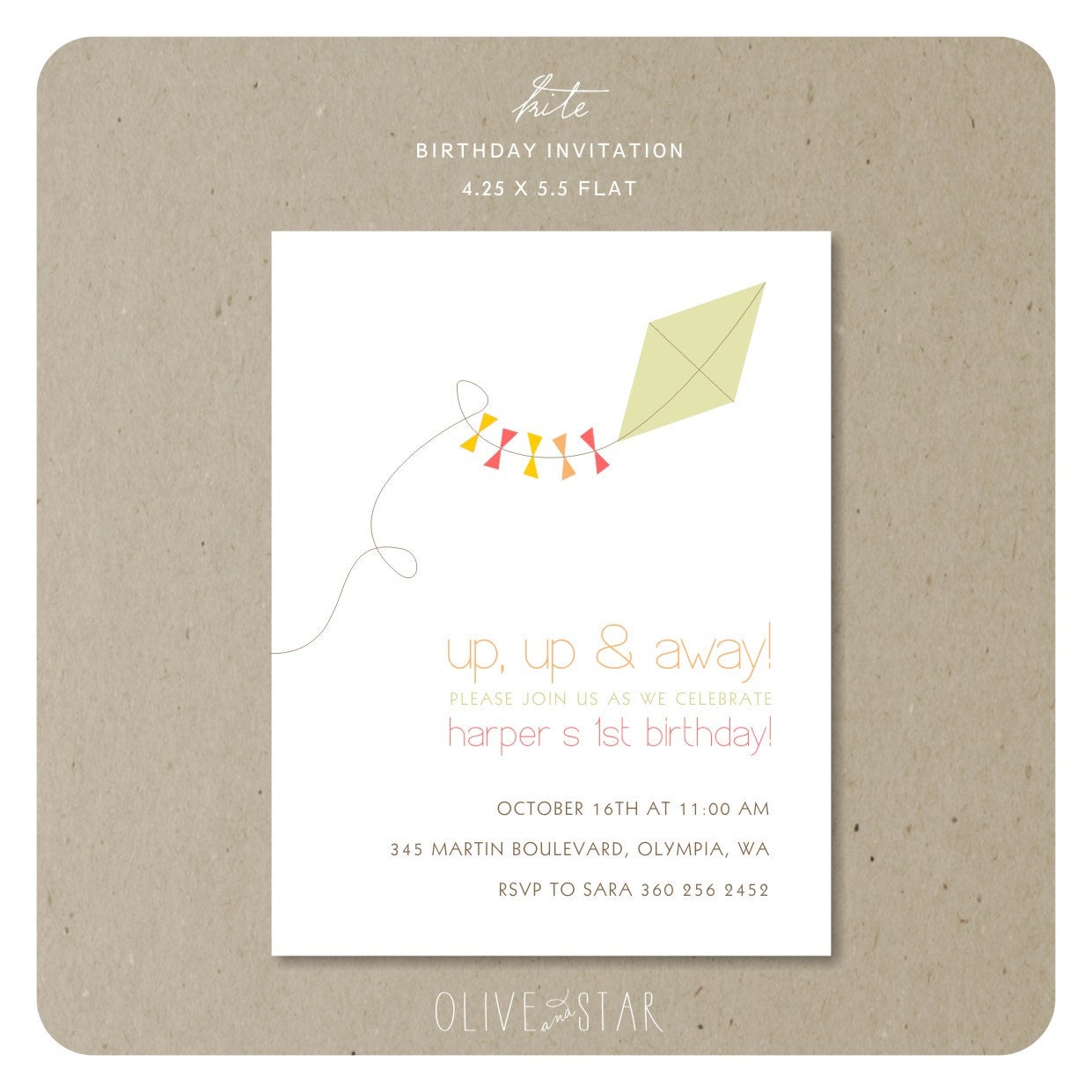 kite : birthday invitation set