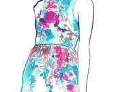 Print from original watercolor fashion illustration by Jessica Durrant titled, Garden Party No. 2