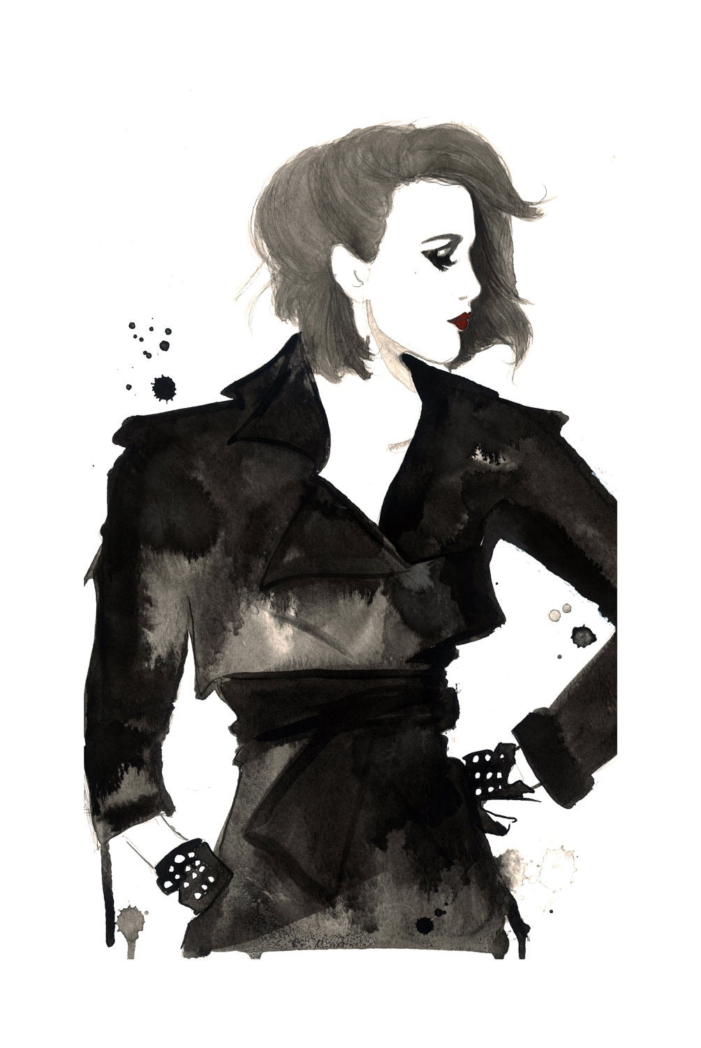 Print from original watercolor and pen fashion illustration by Jessica Durrant titled, Disobey
