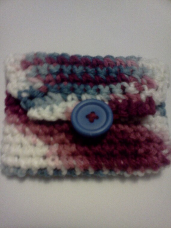 Change Purse or Card Holder in Burgandy Blue and white