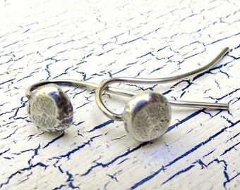 Silver Long Post Earrings Recycled Fine Silver Hammered Pebble Ear Dots