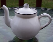 FREE SHIPPING, Vintage Small White Enamelware Teapot Retro Pot