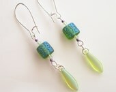 Opalescent Absinthe Green Glass Drop Earrings