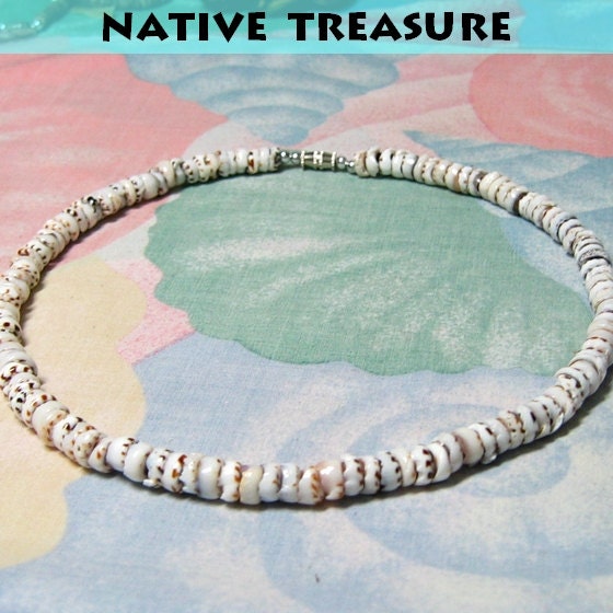 Native Treasure Tiger Puka Shell Necklace Surfer Beach Choker - 5mm (3/16")