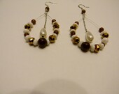 Etsy Jewelry Sale 20%Off Beaded Hoop Earrings-Dangle Earrings-Brown And Gold Hoop Earrings-Pearl Earrings-Free Shipping