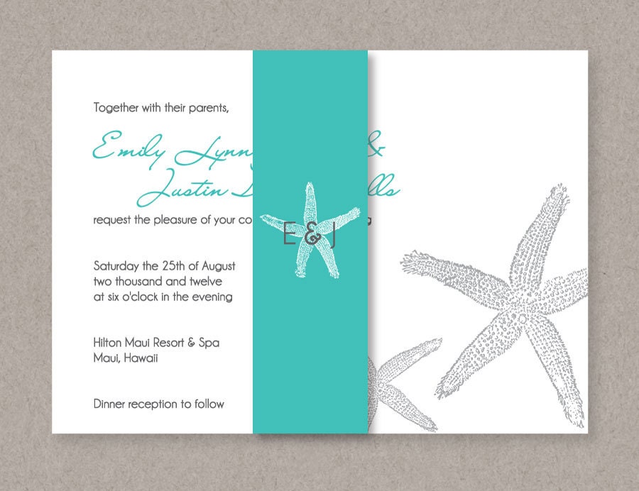 DIY Custom Wedding Invitation - Modern Star Fish Destination Wedding Theme - Printable PDF