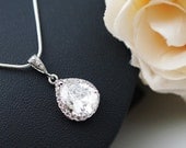 Wedding Jewelry Bridal Jewelry Bridal Necklace Clear White LUX Cubic Zirconia Tear drops Necklace