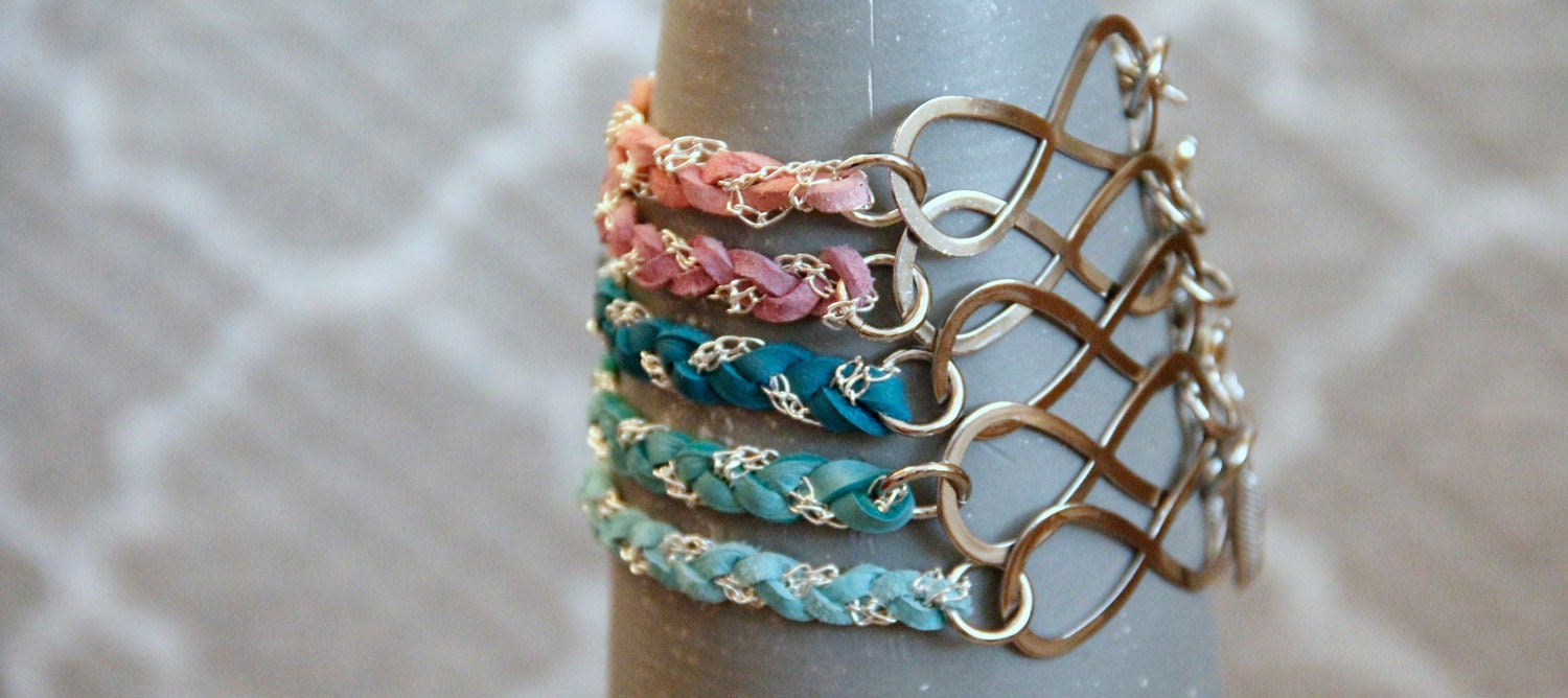Infinity - Leather and Silver Chain Braid -- Choose Your Color