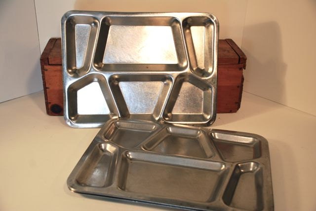 Vintage Industrial Stainless Lunch Trays, Set of 4