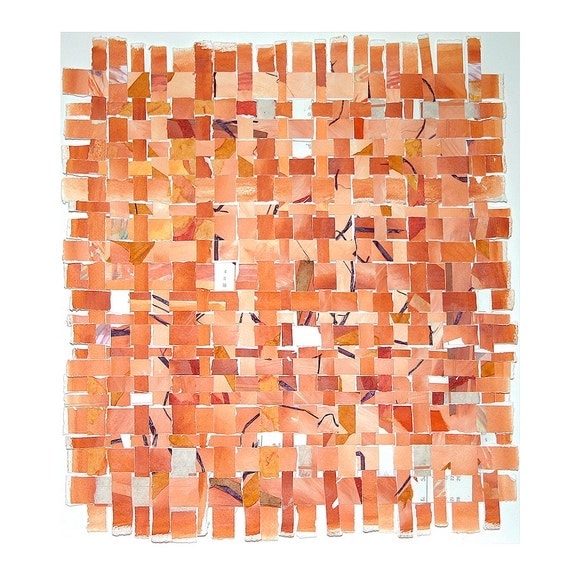 Orange Paper Weaving- Original Watercolor Mixed Media- Contemporary Decor-15x15