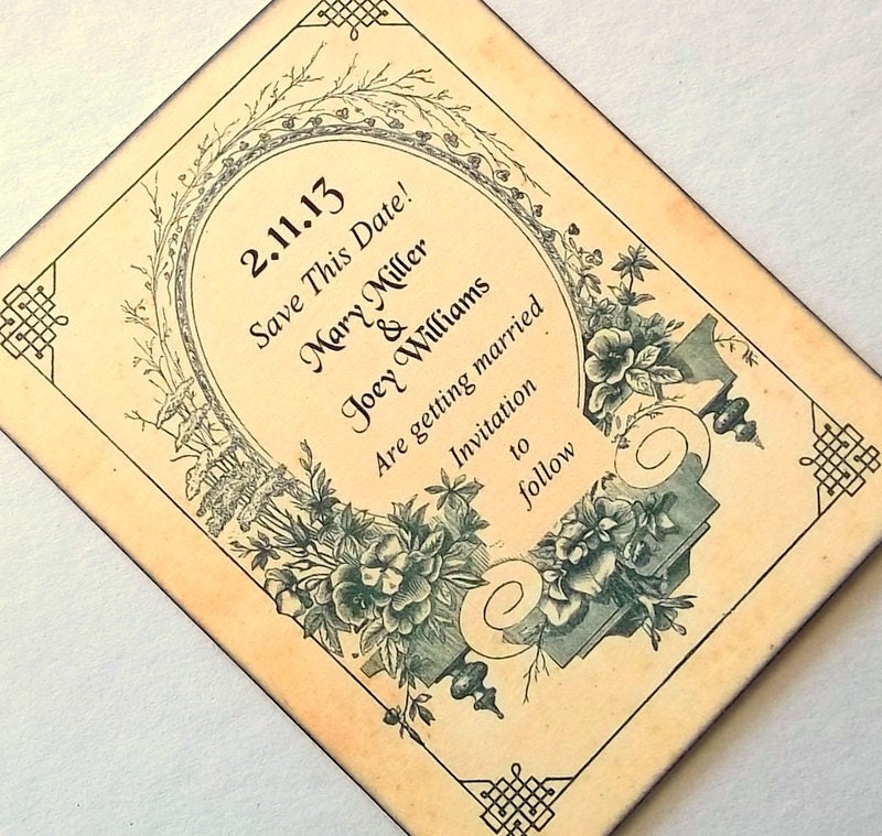 vintage style save the date Rustic ornate invitation, set of 10