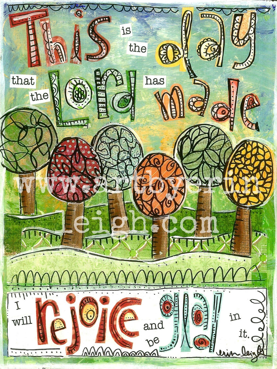 Kids Scripture Art, Sunday School Songs: This is the Day, 8 x 10 Fine Art Print, Mixed Media Collage