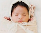 Baby Girl Bonnet, Newborn Hat, Fabric Bonnet with Silk Rosette Lace