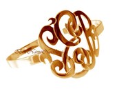 1 1/2"  tall Monogram bracelet bangle, 14k Yellow Gold Plated over sterling silver, your monogrammed initials