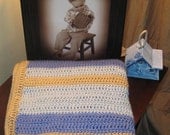 Blanket: Stripes, 45"x50", Bone, Country Blue and Soft Blue