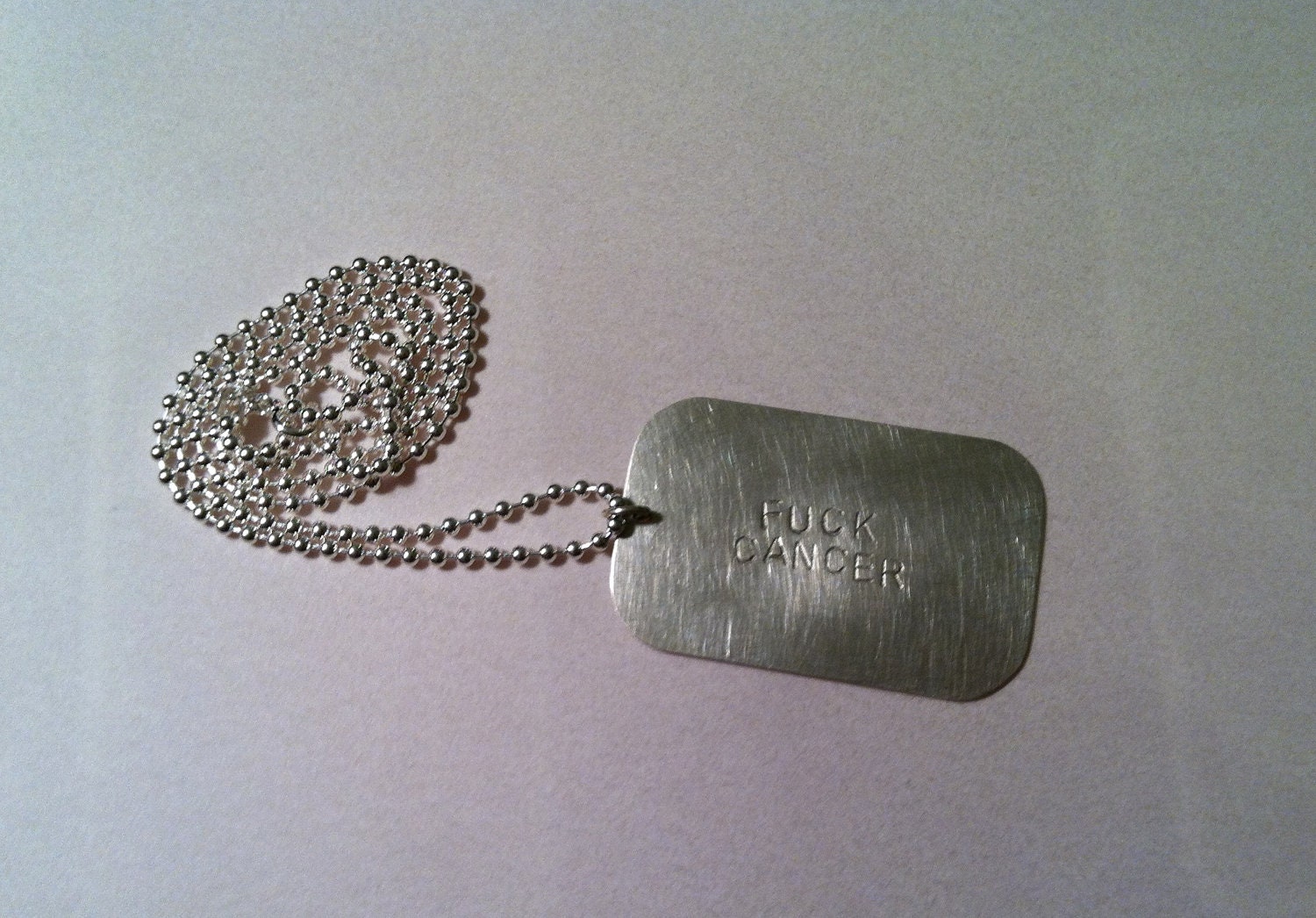 Fuck Cancer -- Men's large dog-tag style pendant -- sterling silver