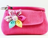 Pink Clutch, Wallet, Fabric Cases, Fabric Wallet, Gadget Wallet iPhone Samsung Galaxy, CellPhone Case, Padded