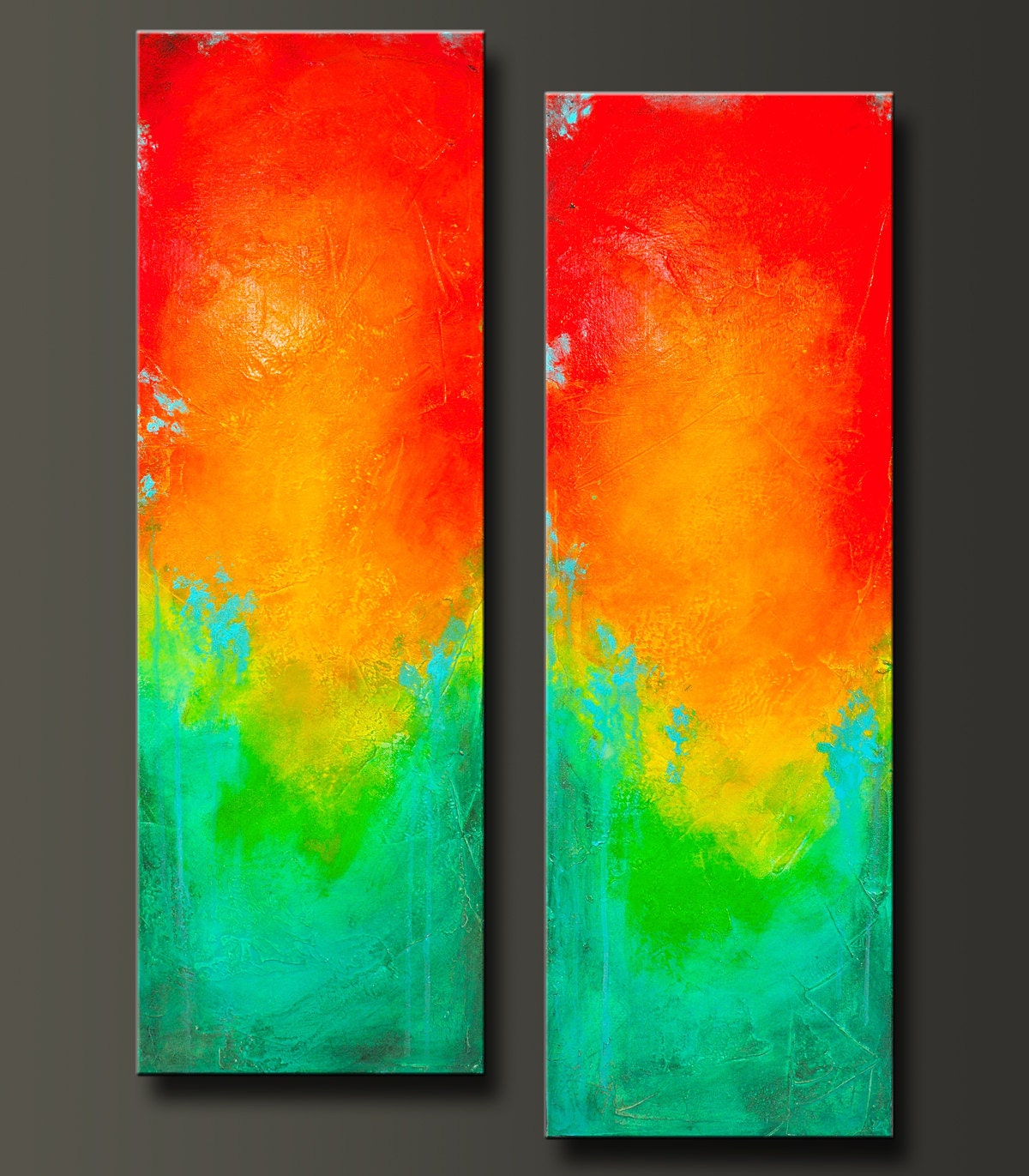 Looking Glass 2 - 12 x 36 - Set - Original Abstract Acrylic Modern Painting - Diptych - Contemporary Wall Art - Fine Art