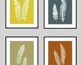 BOTANICAL FERN Art Collection E - Set of 4, 8X10 each, Any Color, Great for Contemporary, Minimalist, Cottage, Modern Home Decor