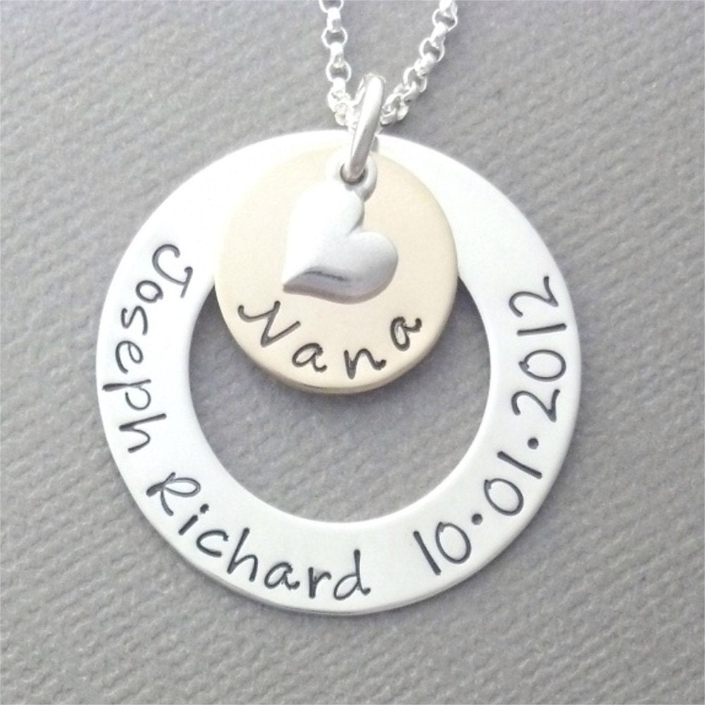 Nana Necklace, Personalized Jewelry, Hand Stamped, Sterling Silver and 14kt Gold Filled