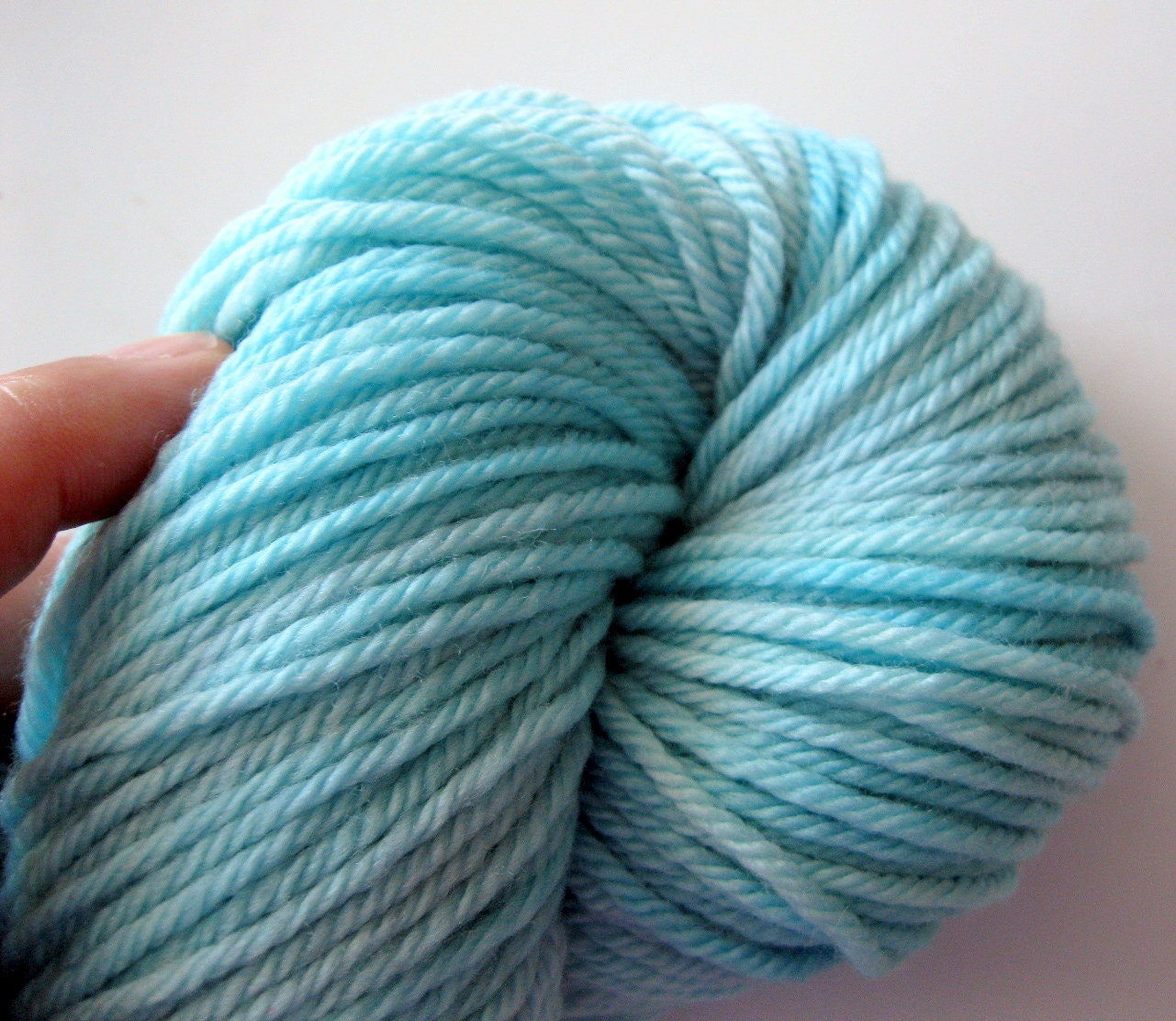 Wool yarn - hand dyed, worsted knitting, superwash, merino, ice blue