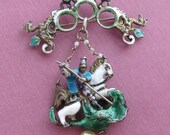 Antique Silver Enamel Brooch Saint George And The Dragon Circa 1880's Austro Hungarian Jewelry
