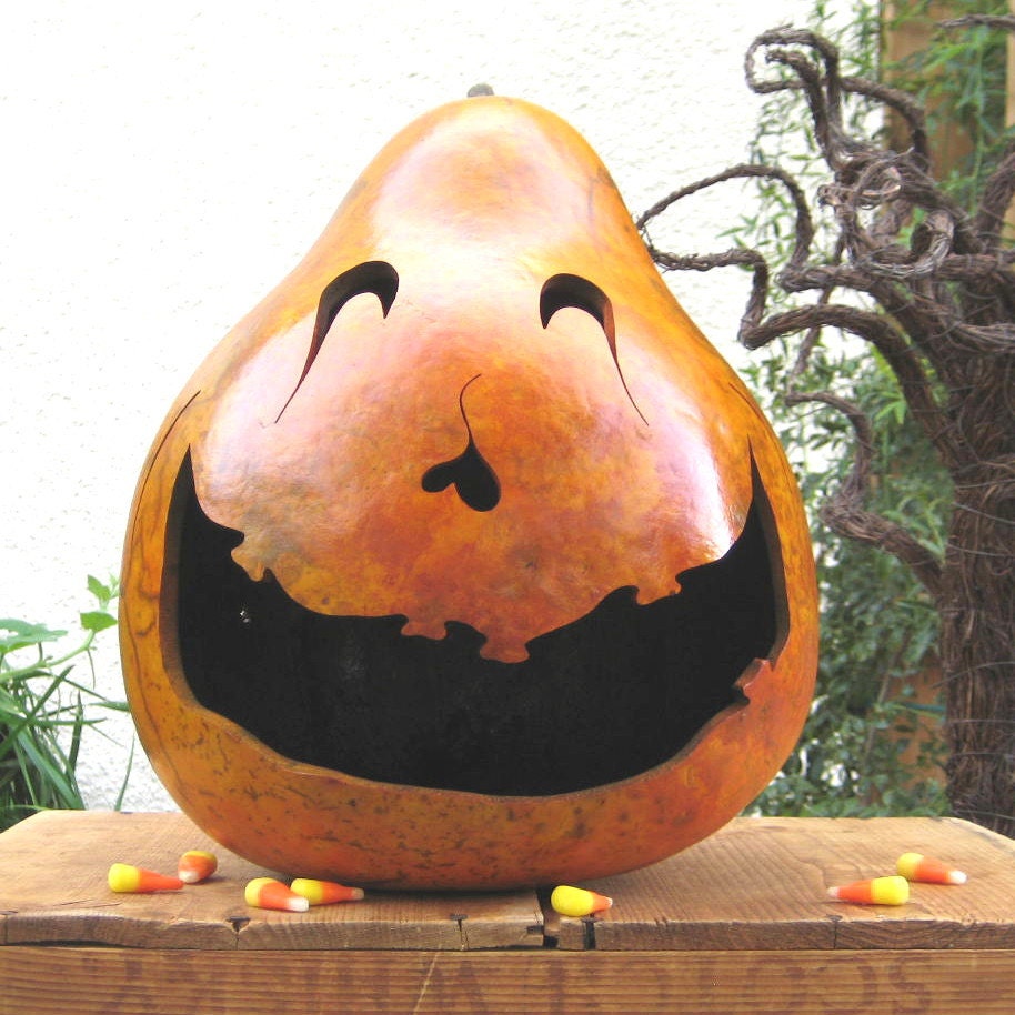 Halloween Gourd Jack O Lantern Natural Fall Harvest Spooky Pumpkin Decoration