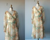 70s party dress / vintage 1970s chiffon dress / floral empire waist dress / vintage 1970s dress - size small to medium