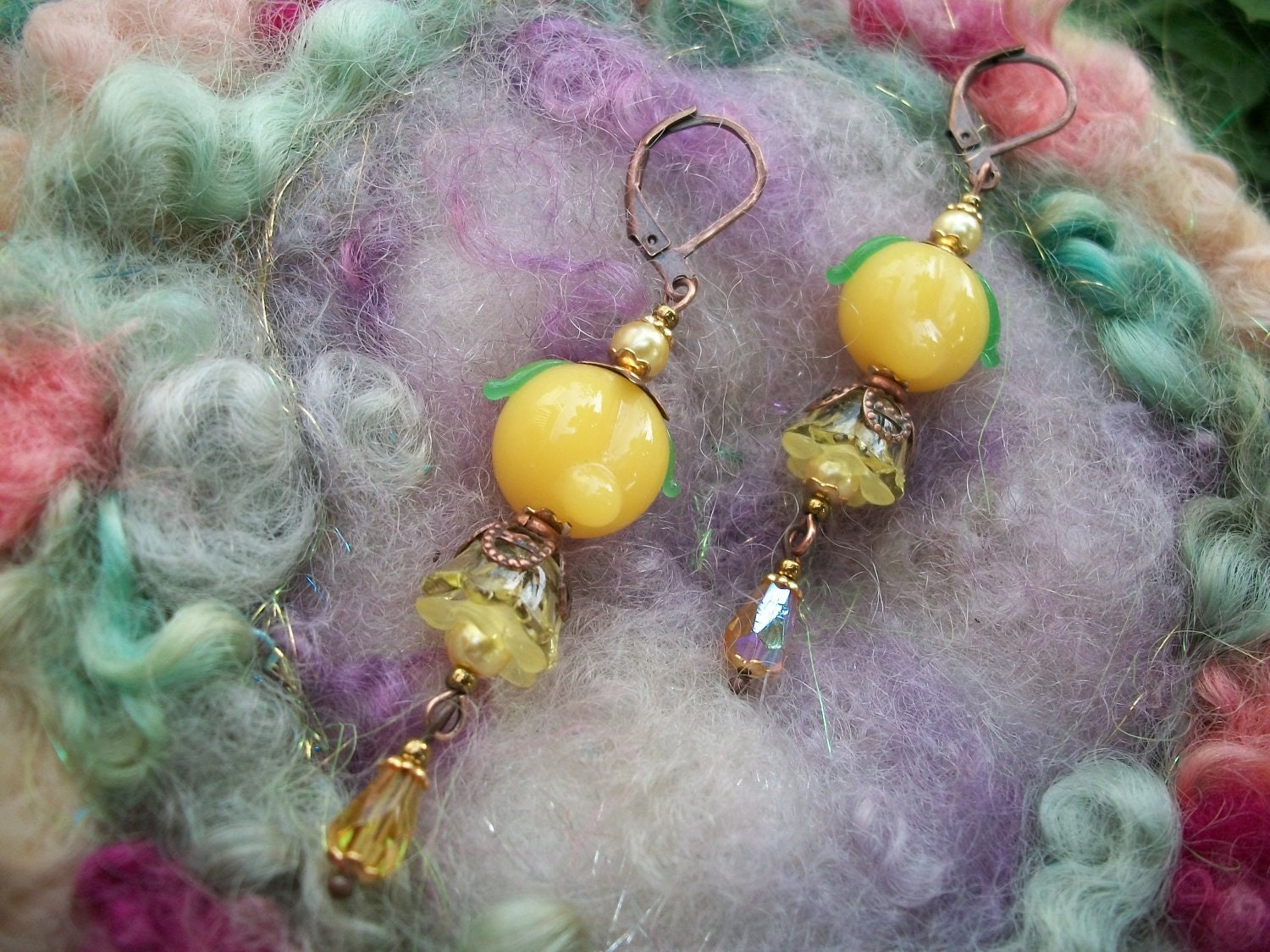 Sweet Peach Lamp Work and Lucite Earrings