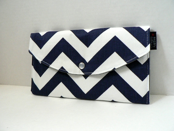 Navy Chevron - With Grey Lining - Full Size Clutch