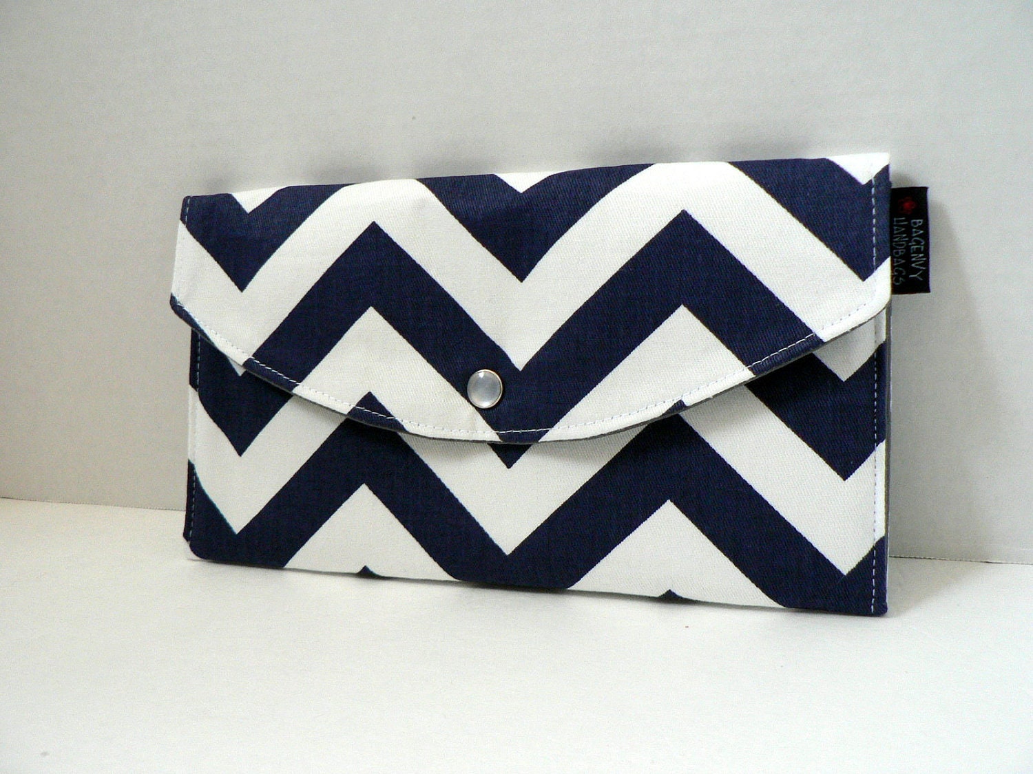 Navy Chevron - With Grey Lining - Full Size Clutch